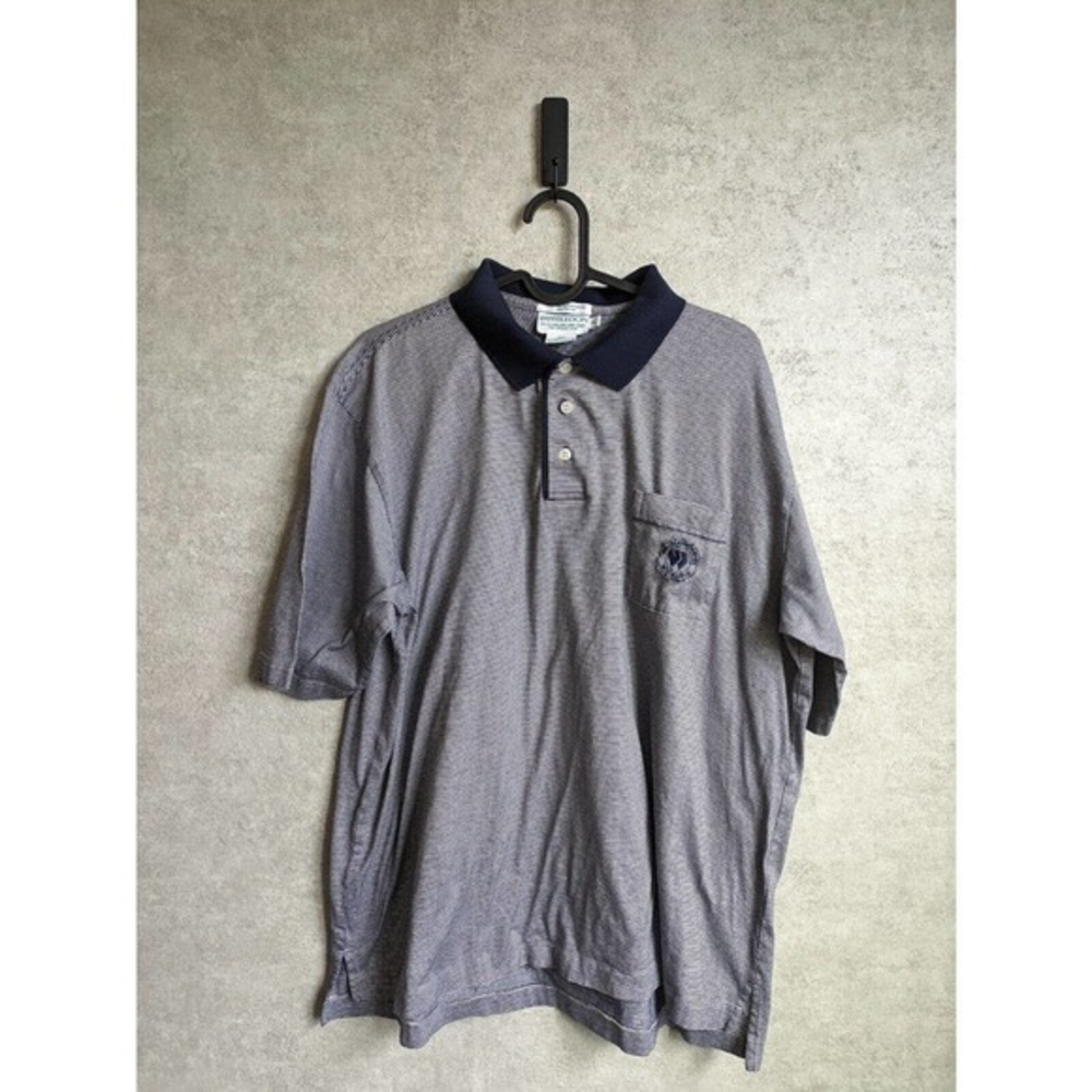 VTG Wimbledon Mens Slim Fit XL‎ Navy Blue Striped Tennis Croquet Club Polo Shirt